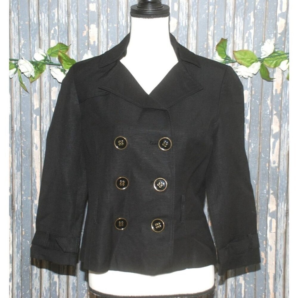 Signature by Larry Levine Ladies Black Linen Blend Jacket Size 8 Button Up
